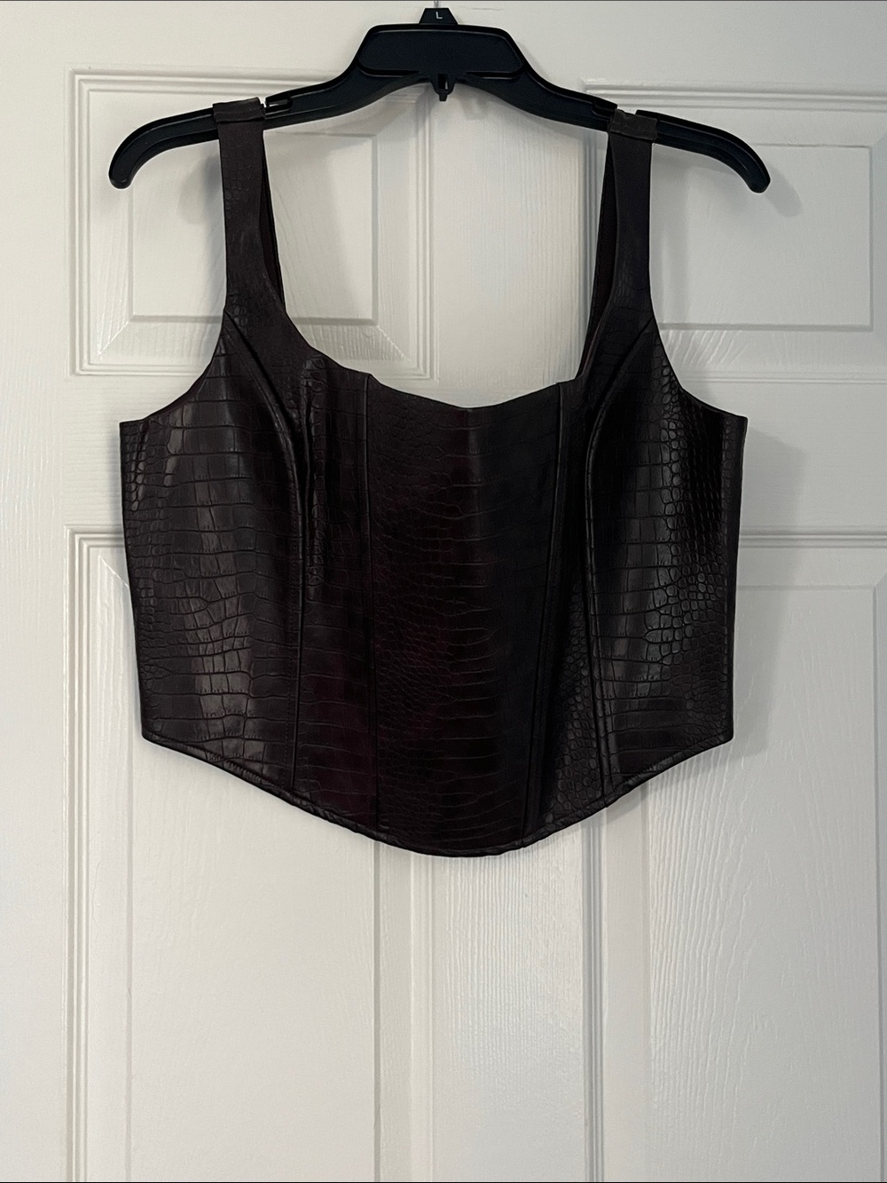 Francesca’s NWT Faux Croc Structured Bustier Top in Dark Brown